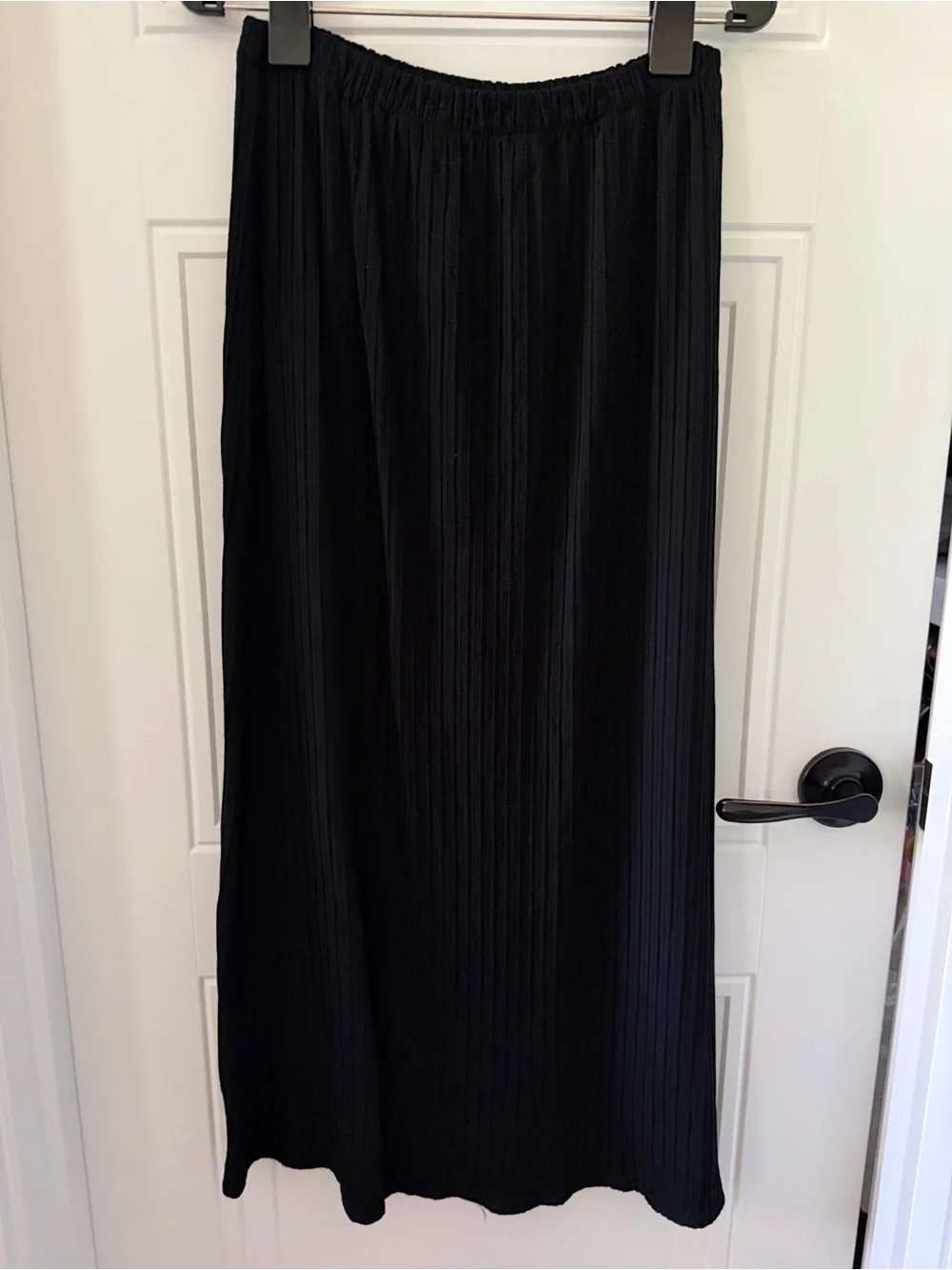 Eileen Fisher Black Pleated Pull On Maxi Skirt